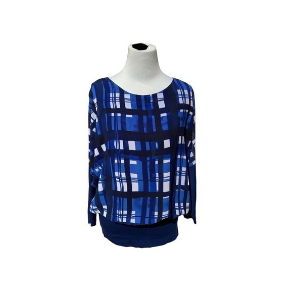 JOSEPH A LADIES BLUE AND WHITE CHECKERED PATTERN OVERSIZED BLOUSE  SHIRT TOP S - Picture 7 of 9